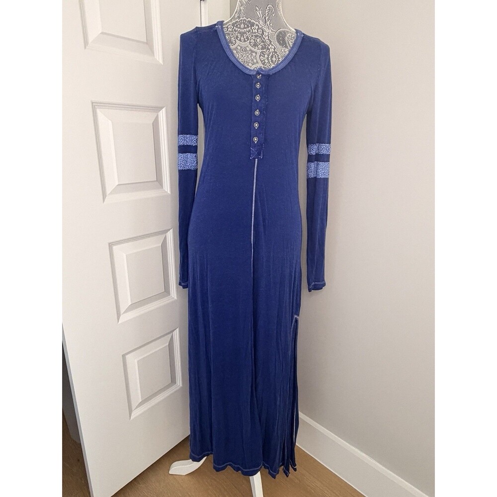 Free People Just Like Heaven Henley Dress Blue Sporty Long Size Small